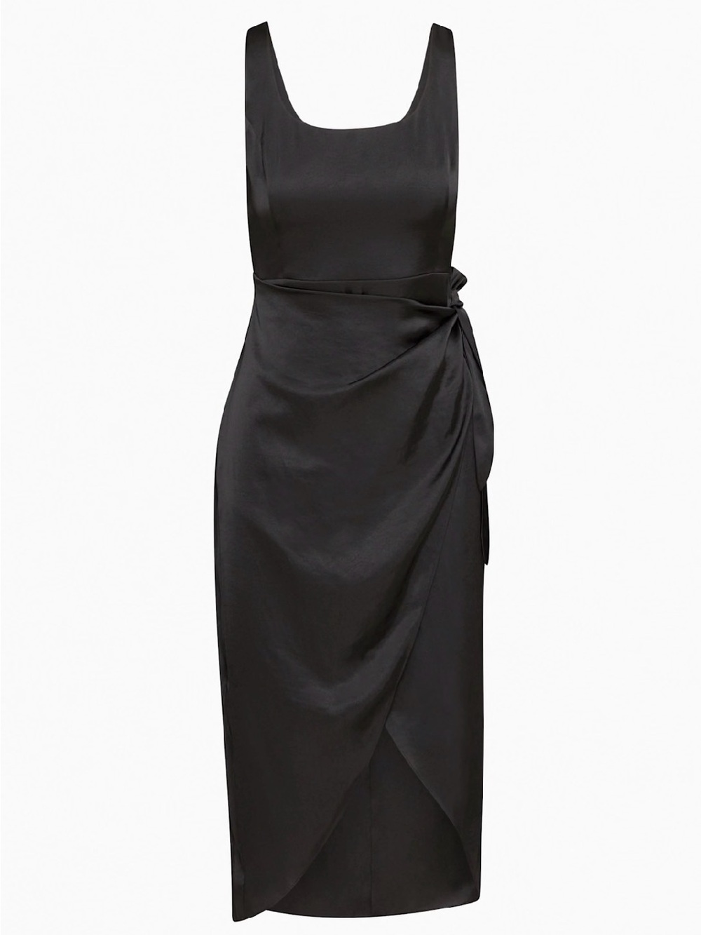 Aritzia Women’s Saturn Satin Scoop-Neck Wrap Black Midi Dress Sz 6